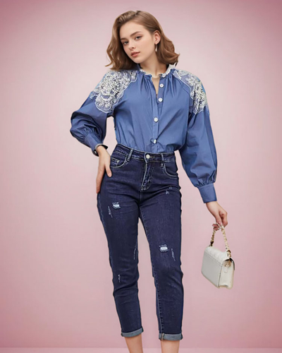 Royalfashion Women's shirt with zircons