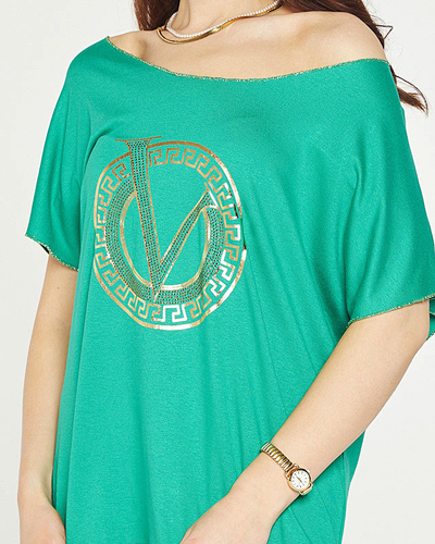 Zaļa sieviešu blūze ar apdruku un kubisko cirkoniju - Apģērbs