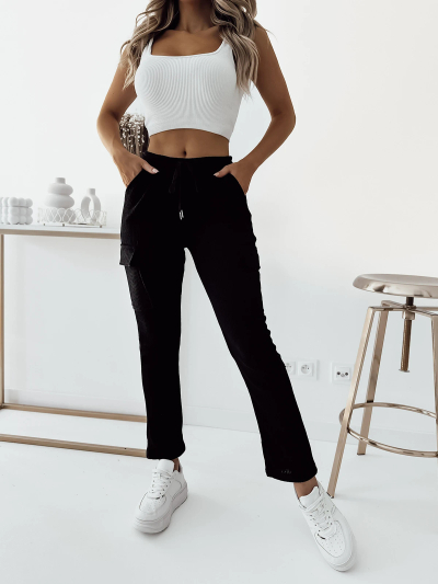 Royalfashion Черные женские ребристые боевые брюки