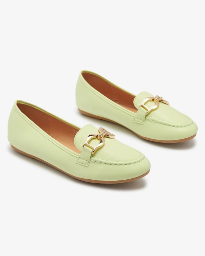 Zaļie sieviešu mokasīni no eko ādas ar rotājumiem Wiwet-Footwear