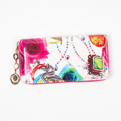 Women's white large wallet with pink flowers - Accessories