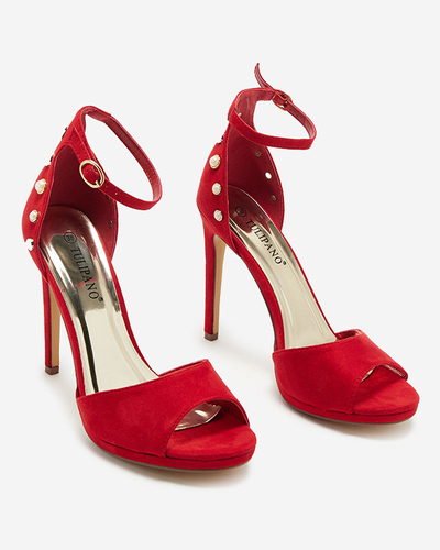 Women's red sandals on a high heel eco suede Sariel - Footwear