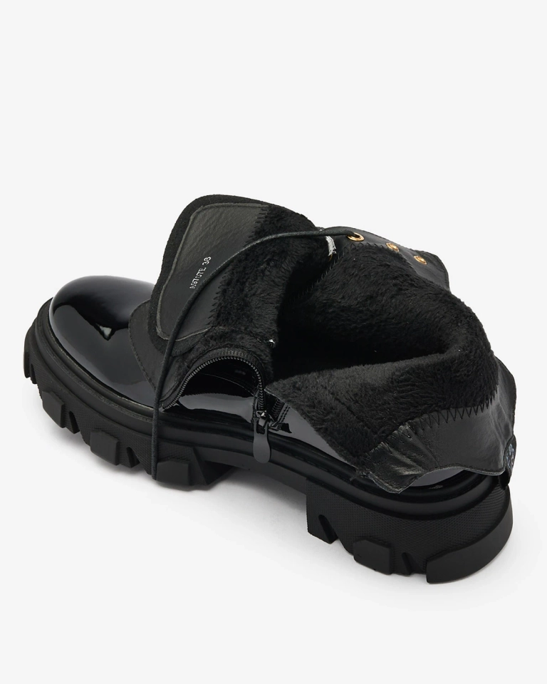 Royalfashion Melni lakoti sieviešu siltināti bagger zābaki Setogia