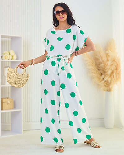 Royalfashion Зелено-белый женский комплект в горошек