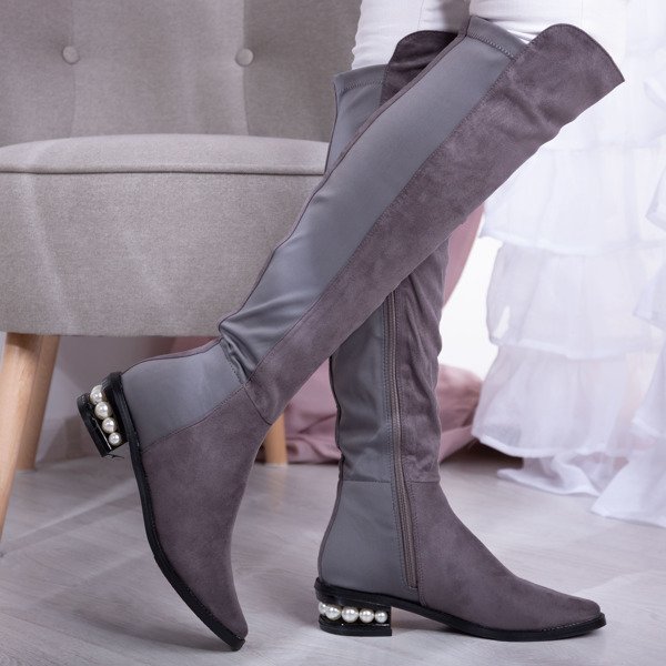 Gray over-the-knee boots with a decorated heel La Perla - Footwear