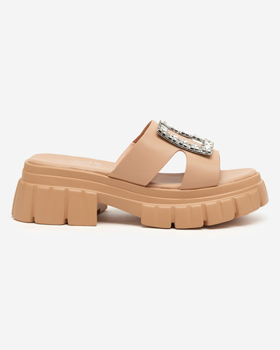 OUTLET Beige women's slippers with Vetasi crystals - Footwear