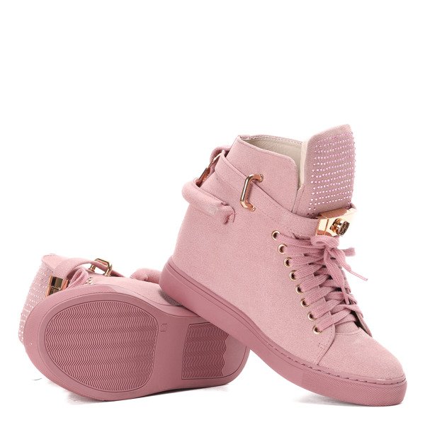 Różowe sneakersy z eko zamszu na krytym koturnie LU BOO - Obuwie