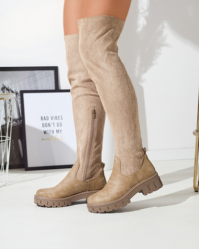 Women's over-the-knee boots in khaki color Liki - Footwear