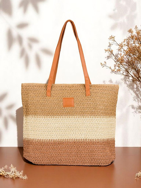 Royal Fashion Large Women's Straw Bag with Bold Stripes