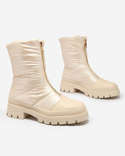 Royalfashion Sieviešu Tainve bēšas krāsas zābaki ar plakanu papēdi