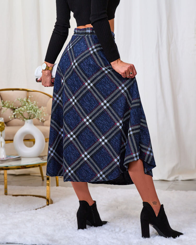 Royalfashion Women's gray and red long plaid skirt