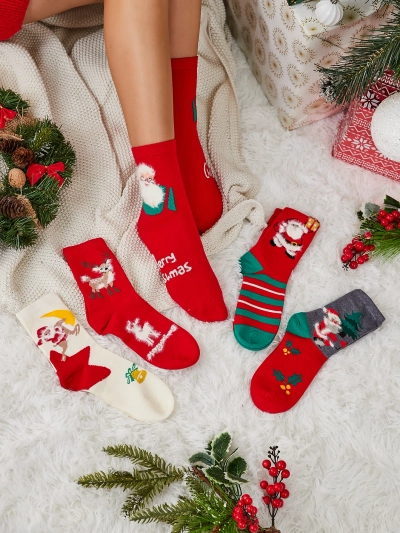 Royalfashion Women's Long Christmas Socks 5/pack