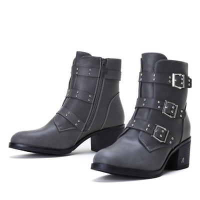 Gray boots on a low post with decorative buckles Aline - Footwear