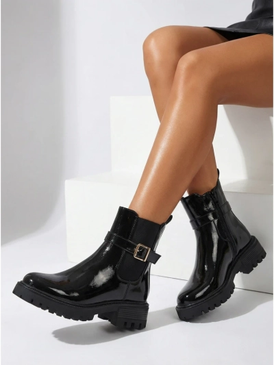 Calivi Women's Patent Faux Leather Ankle Boots