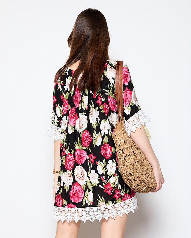 Black women's blouse with flowers PLUS SIZE - Clothing