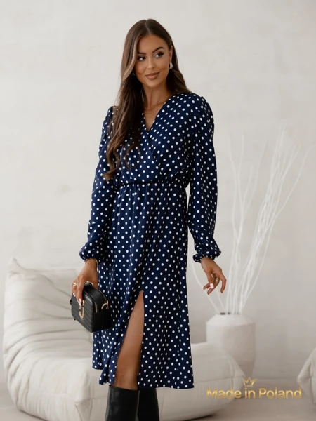 Women's Midi Dress in Polka Dots Midnight Bloom