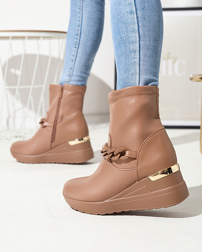 Светло-коричневые женские сапоги на якоре с цепочкой Fefricca- Footwear