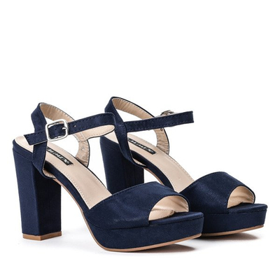Granatowe sandały na słupku Nika - Obuwie