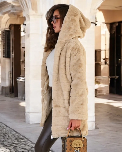 Royalfashion Bēšs sieviešu kažokādas mētelis