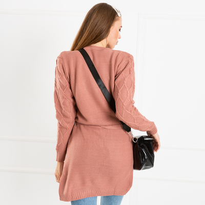 Pink Women's Tied Cardigan with Pockets - Clothing