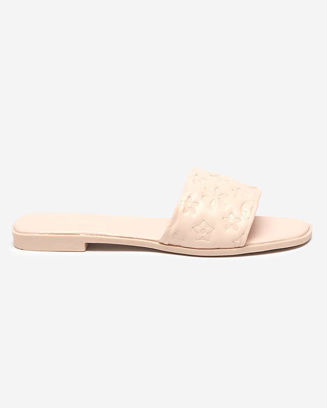 Beige women's slippers with Mersyli- embossing. Footwear