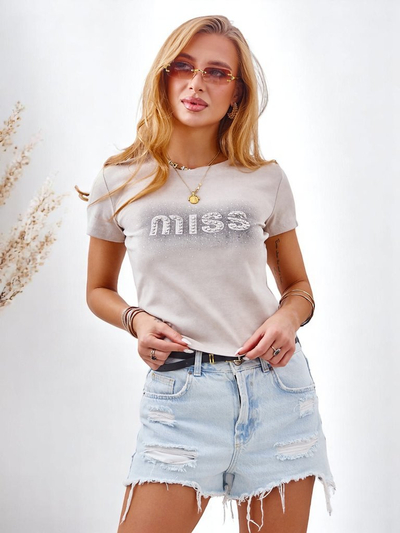 Royalfashion Sieviešu kokvilnas T-krekls ar rhinestones MISS