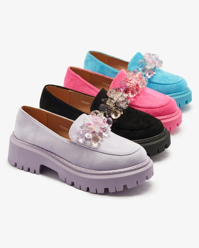 Women's moccasins in black with colorful beads Ketiha- Footwear