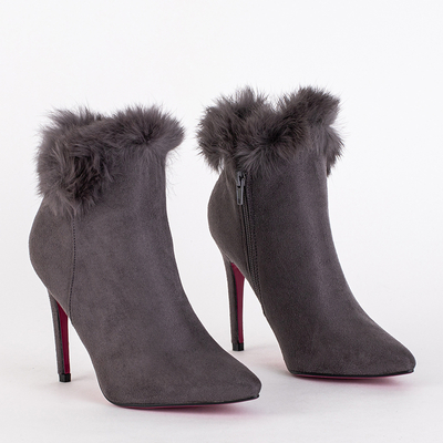 Gray women's boots on a high heel with Tito fur - Footwear