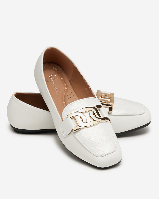 Women's white moccasins with a decorated square toe Torisa - Footwear