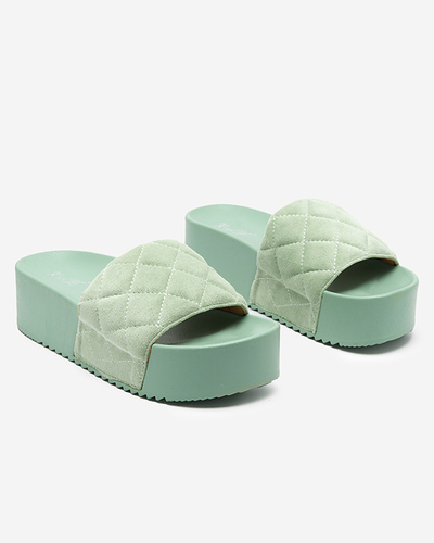 Green women's quilted sandals on the Koriner platform - Footwear