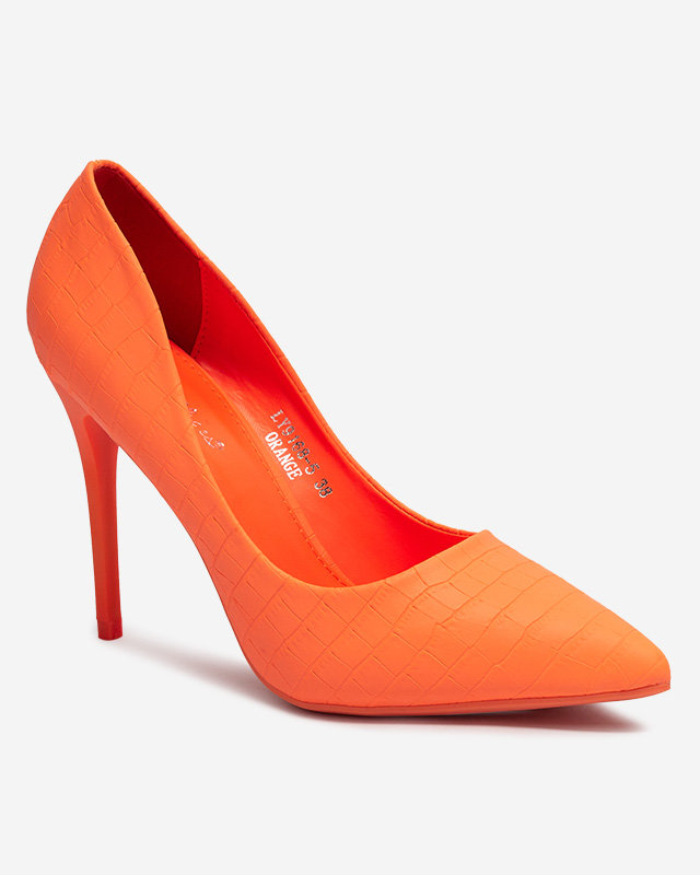 Neon orange women's stiletto pumps with embossing Asota - Footwear