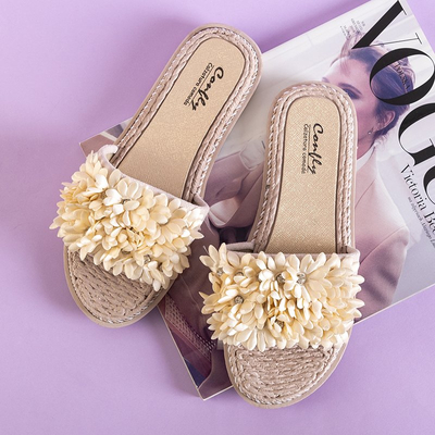 Beige women's slippers with flowers Seiov - Footwear