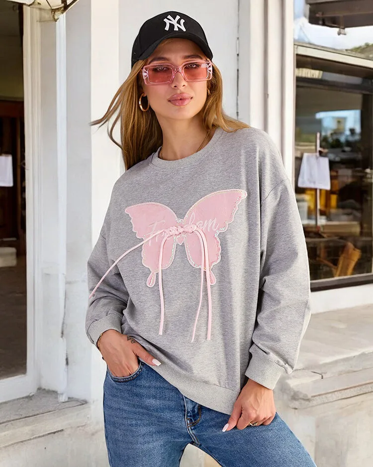 Royalfashion Sieviešu kokvilnas džemperis ar plānu apdruku