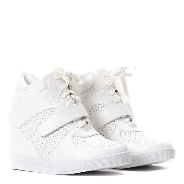 Białe sneakersy na koturnie Ellne- Obuwie