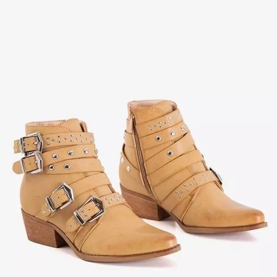 OUTLET Light brown women's boots with rhinestones Laurentiae - Footwear