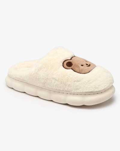 Royalfashion White women's fur slippers with teddy bear Hettres