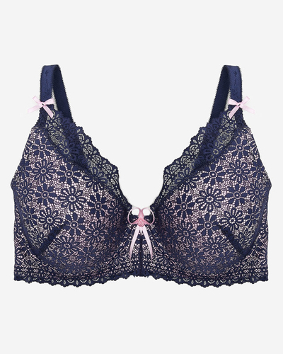 Women's pink bra with navy blue lace - Underwear