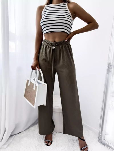 Zaļās sieviešu platās rievotās bikses - Apģērbs