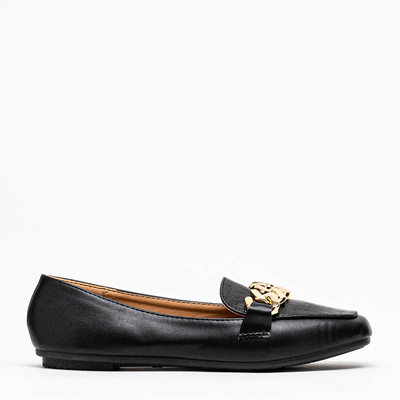 Black women's moccasins with embossing and chain on the toe by Kedis - Footwear