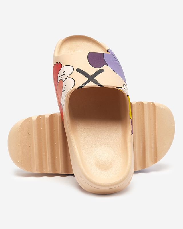 Bēšas gumijas sieviešu čības ar Pfizz apdruku - Apavi