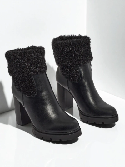 Women's eco-leather heeled ankle boots with Tirave knit