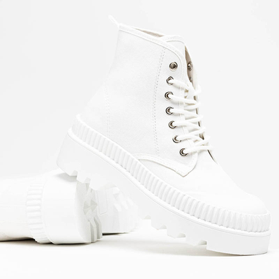 White women's boots with a flat heel Roulle - Footwear