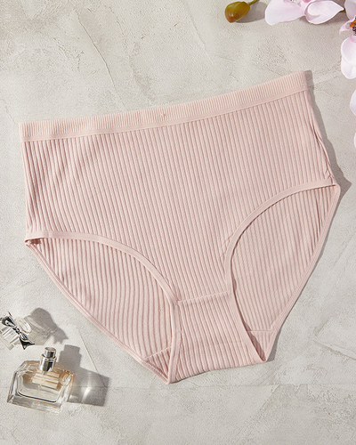 Pink ribbed panties for women- Underwear