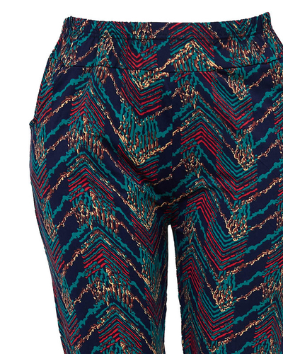 Patterned navy blue pants for women PLUS SIZE - Clothing