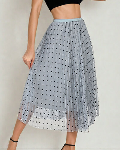 Royalfashion Women's double-layered polka dot midi skirt