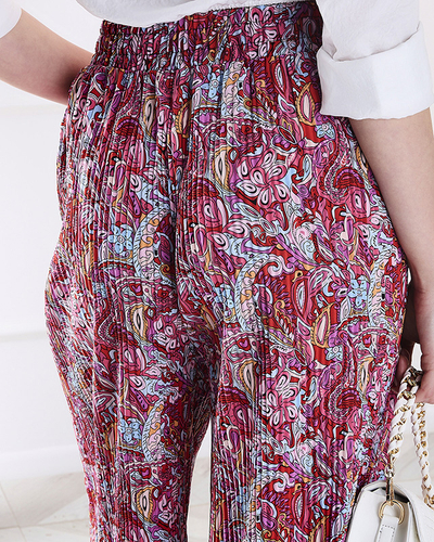 Sieviešu rakstainas platās bikses sarkanā krāsā - Apģērbs