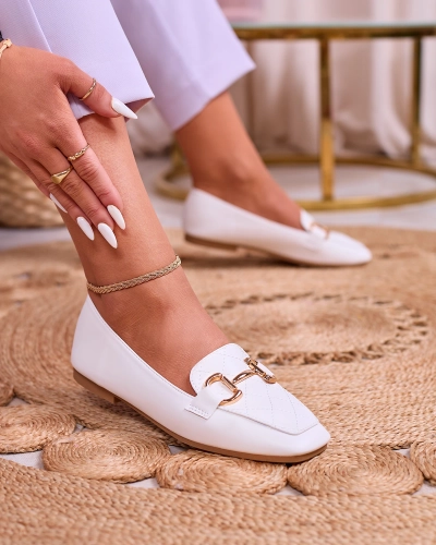 Royalfashion White women's quilted moccasins with gold embellishment Wetifa