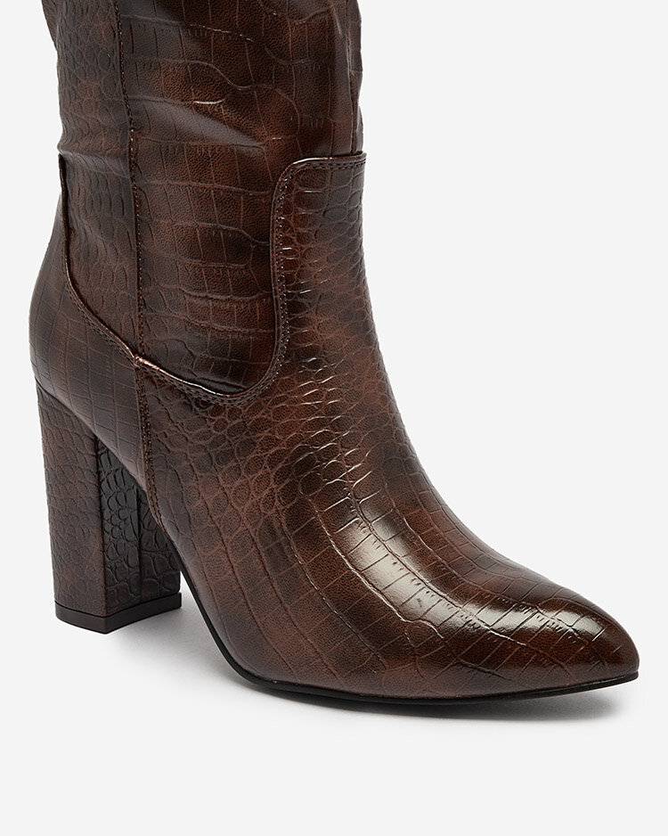 Royalfashion Dark brown women's boots with Telibitta embossing