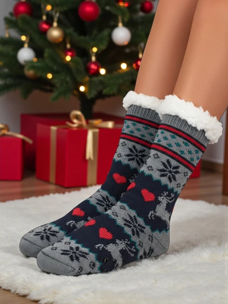 Aurora Women's Multicolor Knitted Socks with Warm Fur