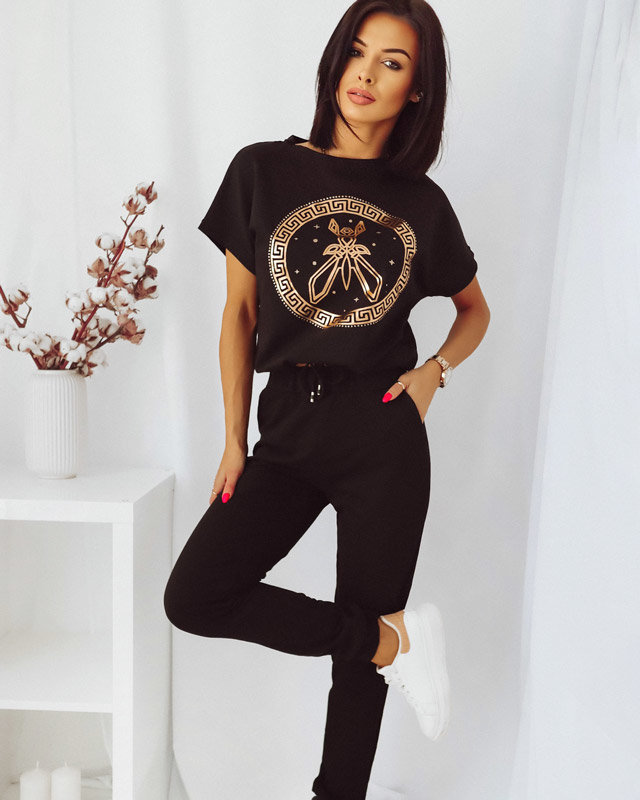 Black women's sports tracksuit set with a print - Clothing